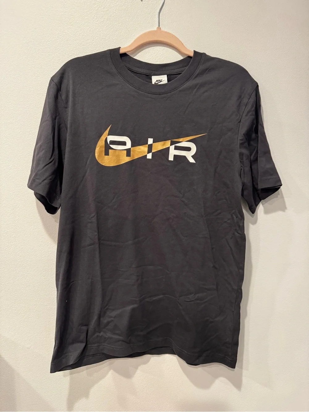 Nike Short Sleeve T-Shirt with Gold Swoosh and White AIR